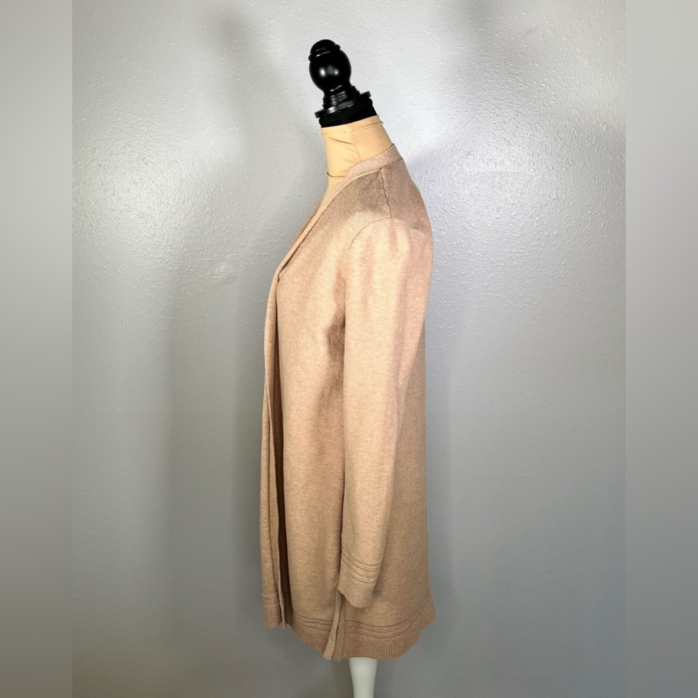 neutral longline open front knit cardigan L capsule wardrobe casual winter cozy - Picture 3 of 9